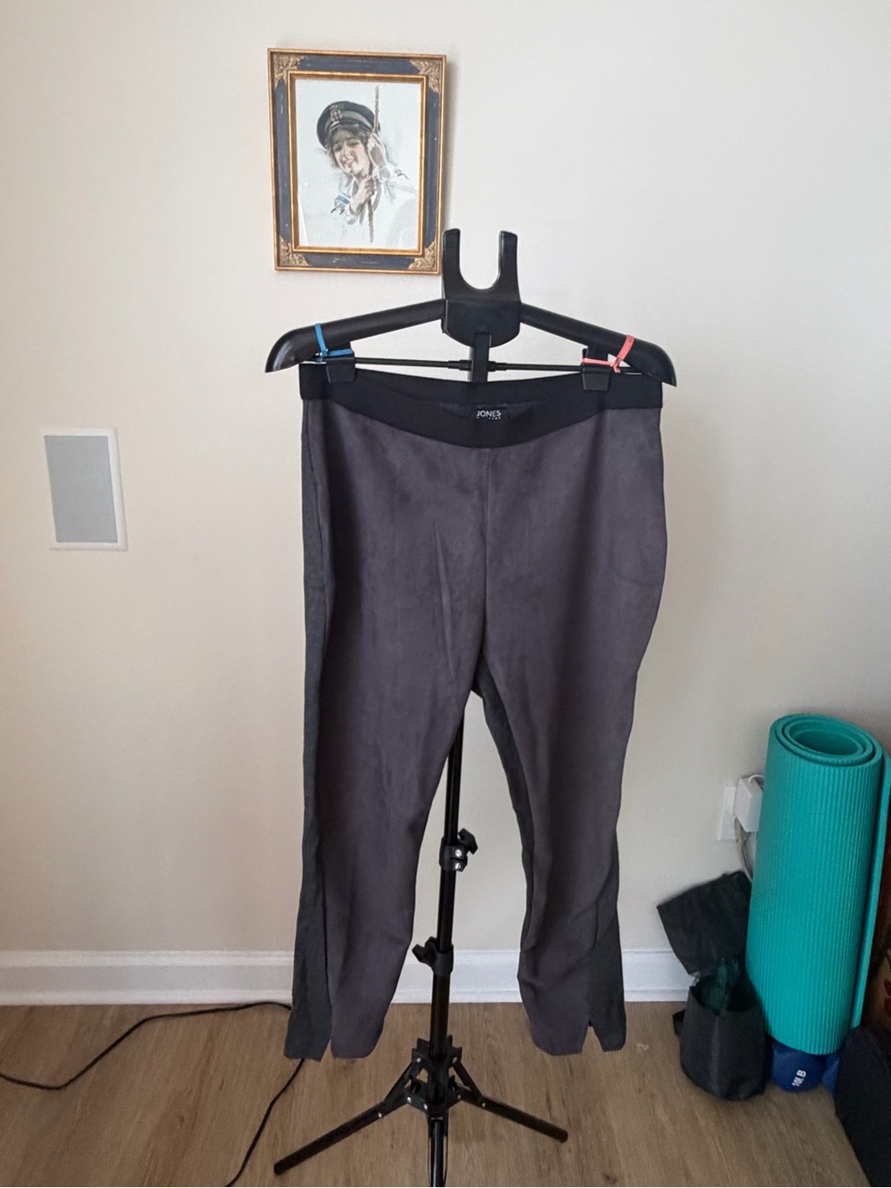 Jones New York Charcoal Gray Pull On Ankle Pants Black Waistband Womens XL